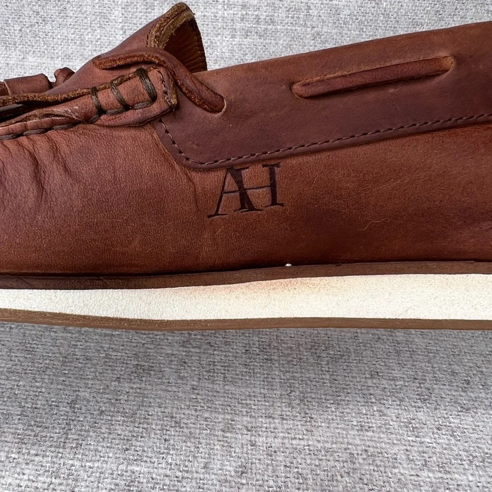 Austen Heller men’s size 8 slip on brown‎ leather kiltie tassel loafers preppy